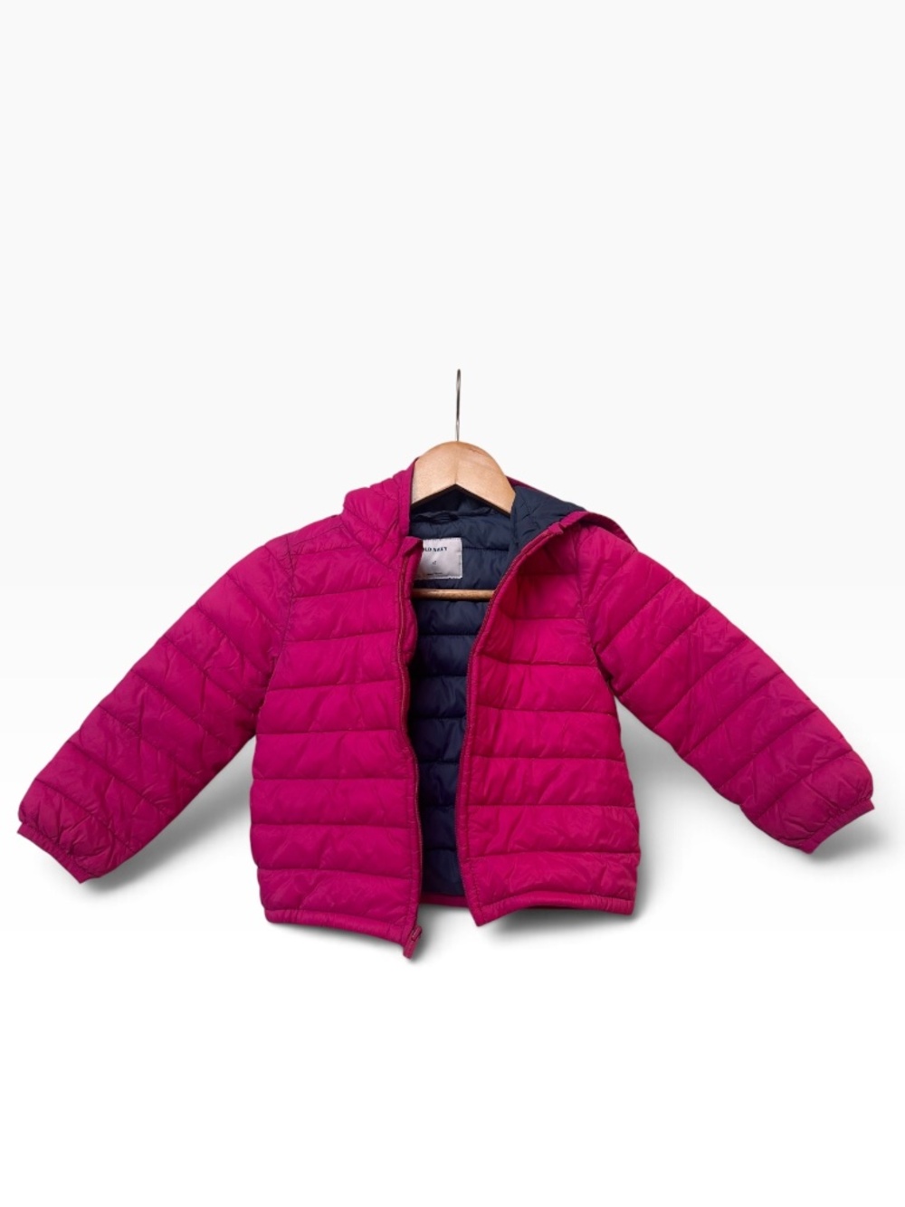 Old Navy Girls Hot Pink & Navy Blue Reversible Hooded Puffer Jacket | Size 4T